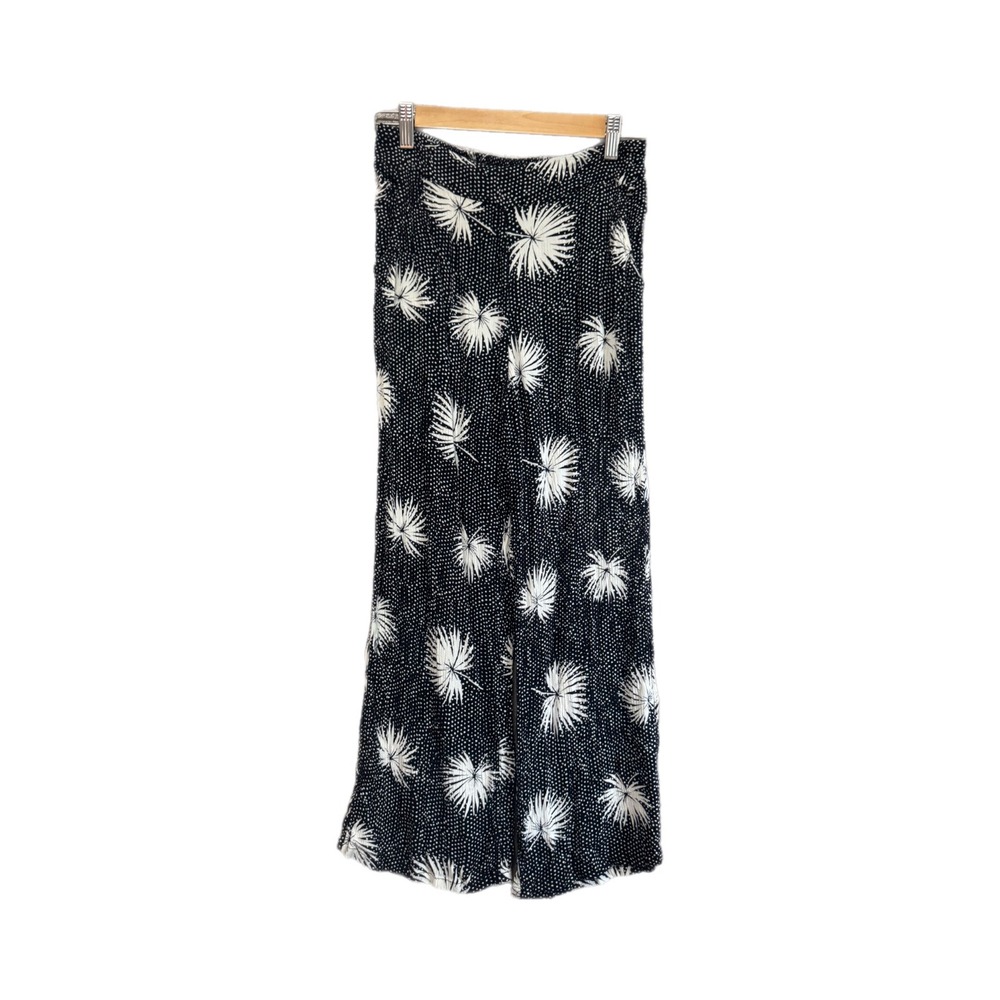 Billabong Wide Leg Pants Womens M Black White Palm Print Excellent Smocked Boho